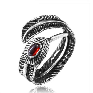 Red Stone Feather Ring-7-316 Stainless Steel Ring-Wild Saints Co.