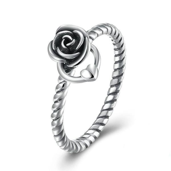 Rose Flower Silver Ring-6-925 Sterling Silver Ring-Wild Saints Co.