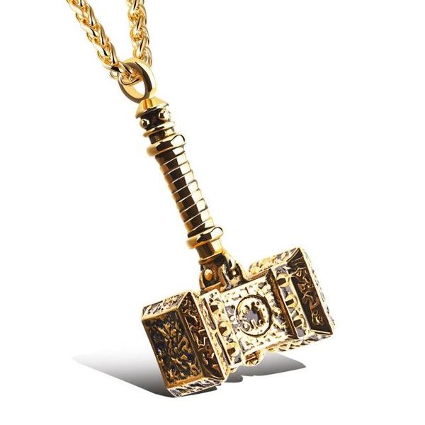 Steel Hammer Pendant Necklace-GOLD-316 Stainless Steel Necklace-Wild Saints Co.