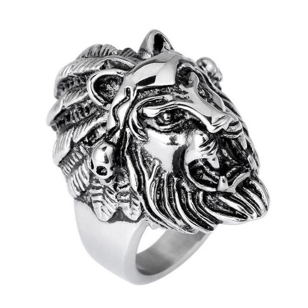 Tribal Lion's Head Ring-8-316 Stainless Steel Ring-Wild Saints Co.