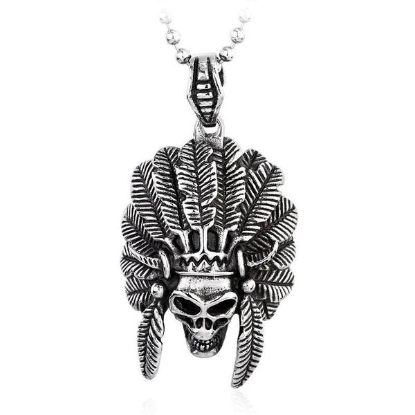 Tribal Skull Pendant Necklace-316 Stainless Steel Necklace-Wild Saints Co.
