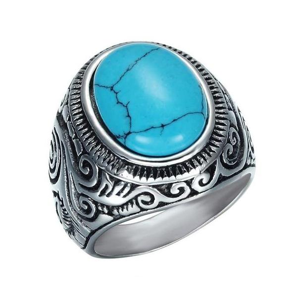 Tribal Stone Ring-TURQUOISE-316 Stainless Steel Ring-Wild Saints Co.