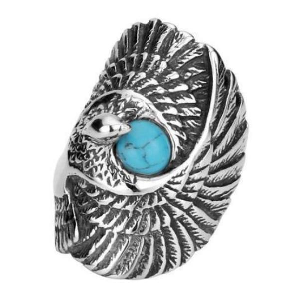 Turquoise Eagle Wings Ring-7-316 Stainless Steel Ring-Wild Saints Co.