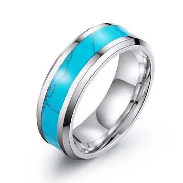Turquoise Stone Band Ring-6-316 Stainless Steel Ring-Wild Saints Co.