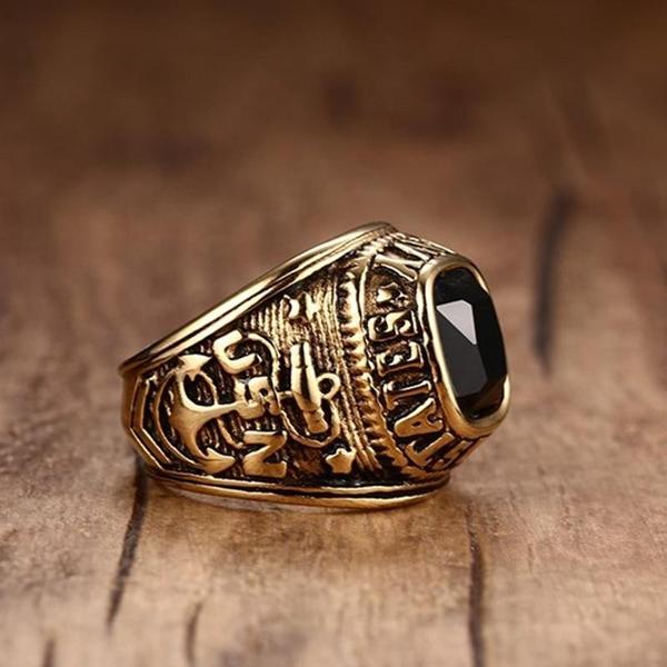 US Navy Black Stone Ring-316 Stainless Steel Ring-Wild Saints Co.