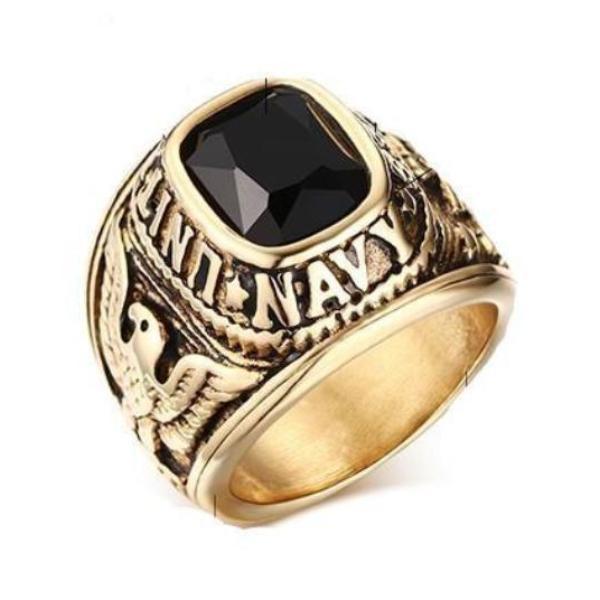 US Navy Black Stone Ring-8-316 Stainless Steel Ring-Wild Saints Co.