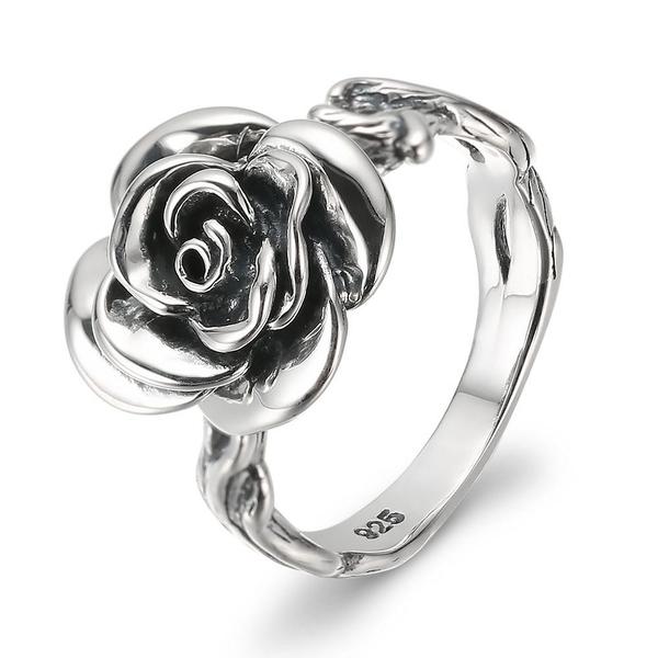 Vintage Silver Rose Ring-6.5-925 Sterling Silver Ring-Wild Saints Co.
