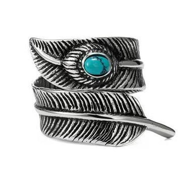 Wrap-Around Turquoise Stone Feather Ring-8-316 Stainless Steel Ring-Wild Saints Co.